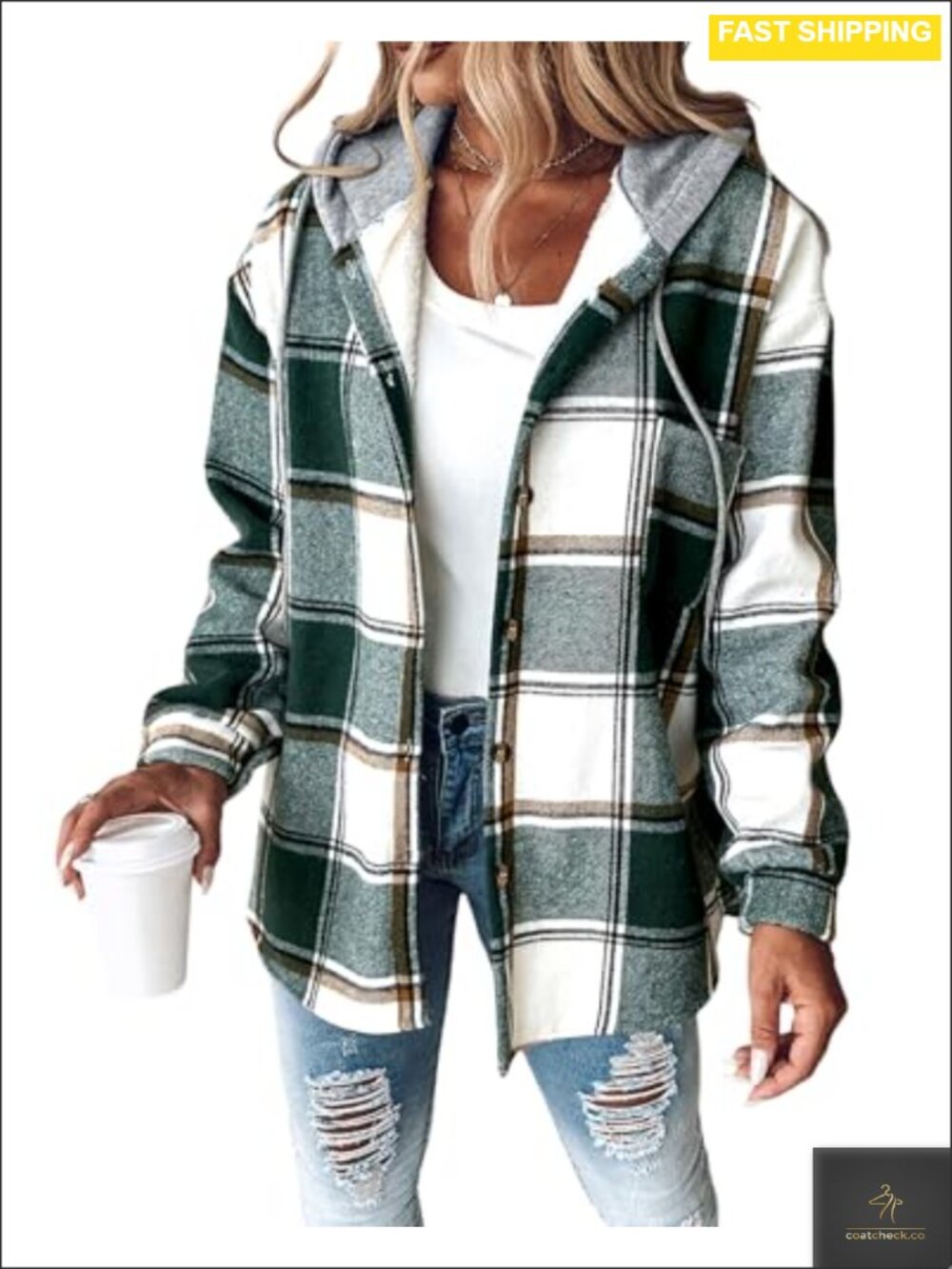 Women's Plaid Hooded Fleece Lined Shacket Button Down Casual Jacket